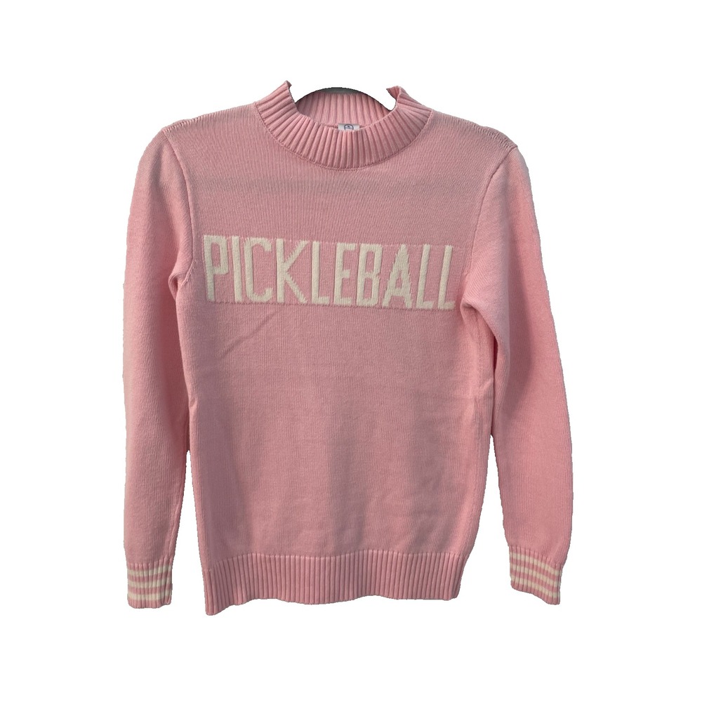 The Bubble Pickleball Tennis Sweater Pink White‎ Striped Cuff Womens Small